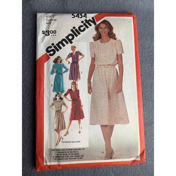 Simplicity Misses Dress Sewing Pattern Size 6 8 10 5434 1980 - Picture 1 of 3
